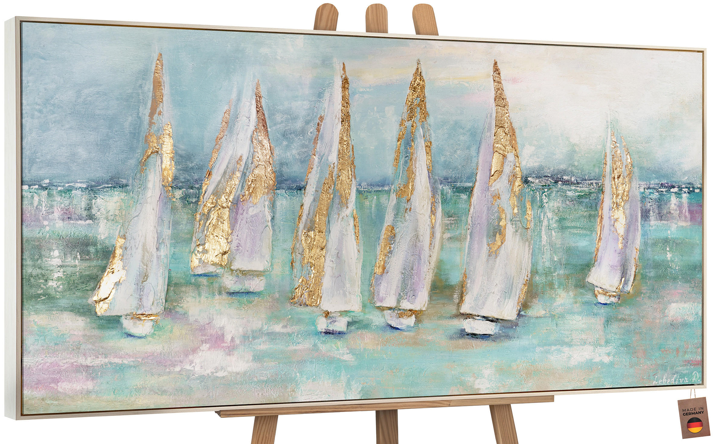 GEMÄLDE Segelboote Schattenfugenrahmen beige 200x100 cm - Beige, Holz (200/100cm) - YS-art gallery