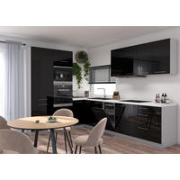 WINKELKÜCHE Essen grau matt / schwarz Hochglanz 328 / 225 / 207cm 9-teilig - Schwarz/Grau, Holzwerkstoff/Metall (328/207/225cm) - Feldmann-Wohnen