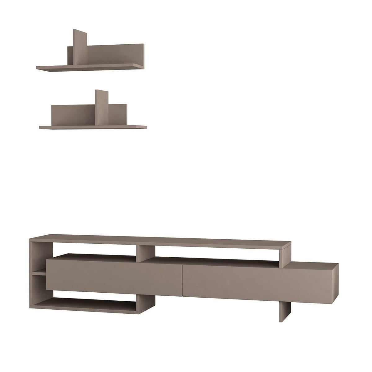 TV-MÖBEL mit 2 Türen und 2 Wandregalen L180 cm - Gara - Taupe, Holzwerkstoff (32/42/180cm) - Calicosy