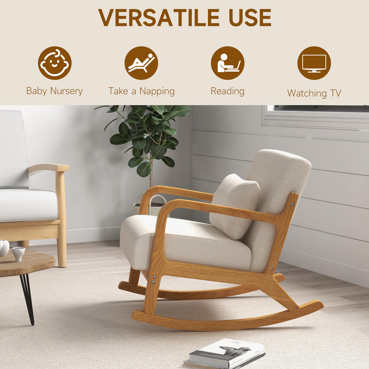 SCHAUKELSESSEL, Schaukelstuhl, Creme - Creme, Metall (92/81.5/64.5cm) - HOMCOM
