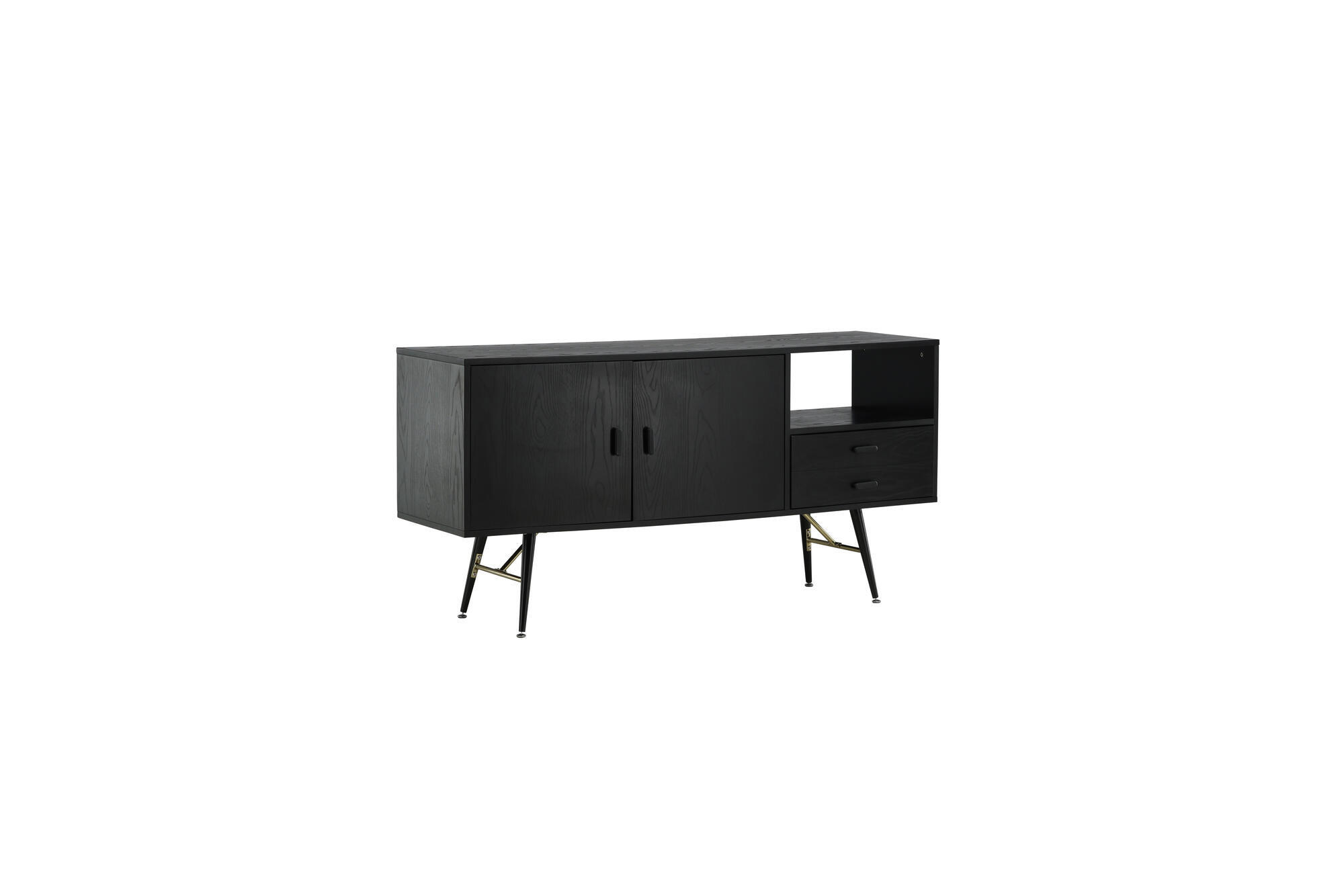 SIDEBOARD GOLD Schwarz 160x46x80 cm - Schwarz, Holzwerkstoff (160/80/46cm) - FURNLUX