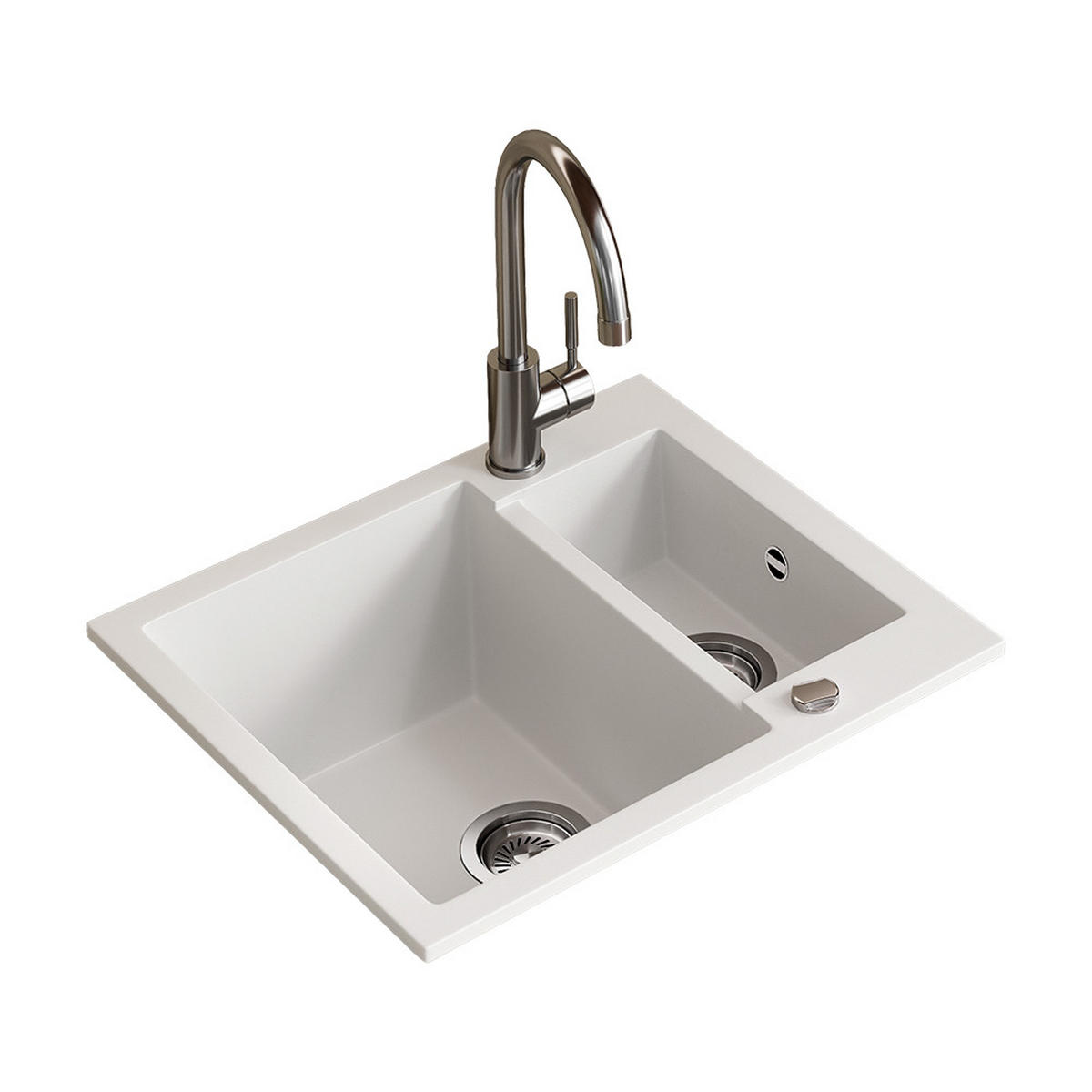 SPÜLBECKEN Prag Weiß 58 x 50 cm mit 2 Spülen - Weiß, Keramik (58/28/50cm) - Bergstroem