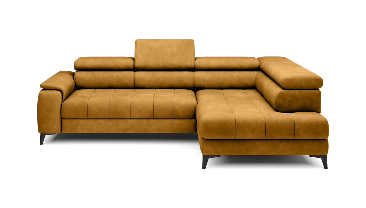 ECKSOFA CHIVAS Freistehend , Schlaffunktion, 278×197×76/98 cm, Stoff - Element, Gold, Rechts Seite - Goldfarben/Schwarz, Holz/Textil (197/278cm) - DomoHome