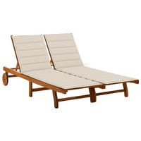 2-PERSONEN-SONNENLIEGE mit Auflagen Akazie Massivholz - Beige, Holz (200/76/200cm) - furnicato