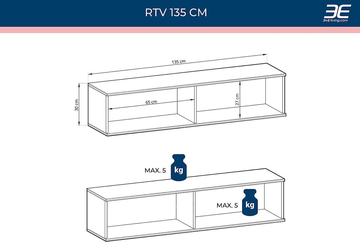 TV-SCHRANK mit weißen Lamellen, goldenen Beinen, 135 x 32 x 53 cm, zum Öffnen durch Drücken - Goldfarben/Weiß, Holzwerkstoff/Metall (135/53/32cm) - 3XE LIVING