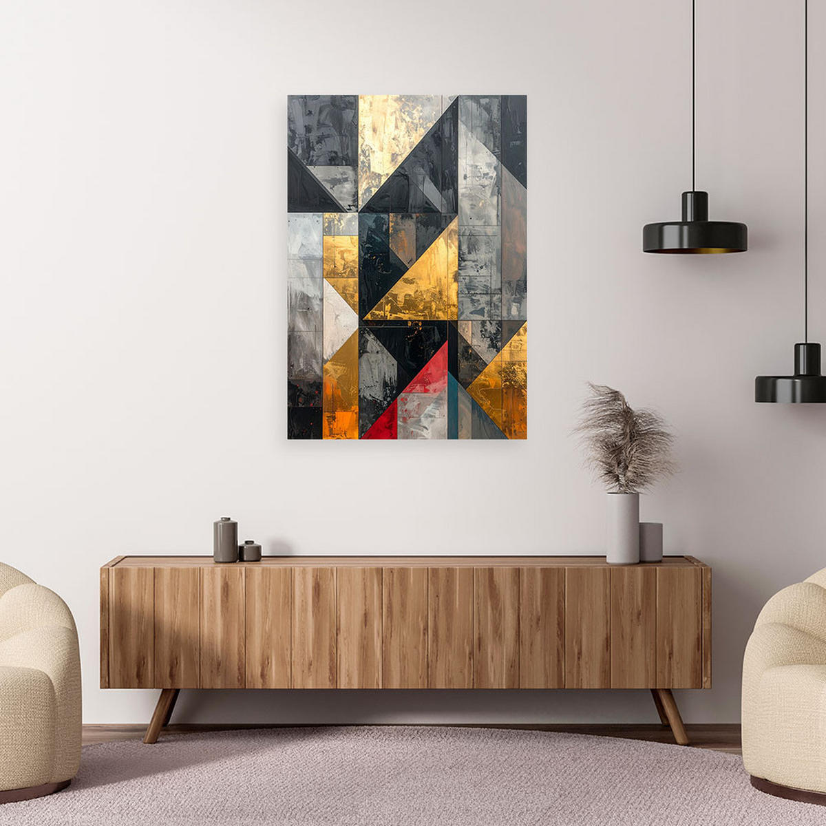 WANDBILD, Abstrakt Grau Gold Formen - Grau, Textil (70/100cm) - Feeby