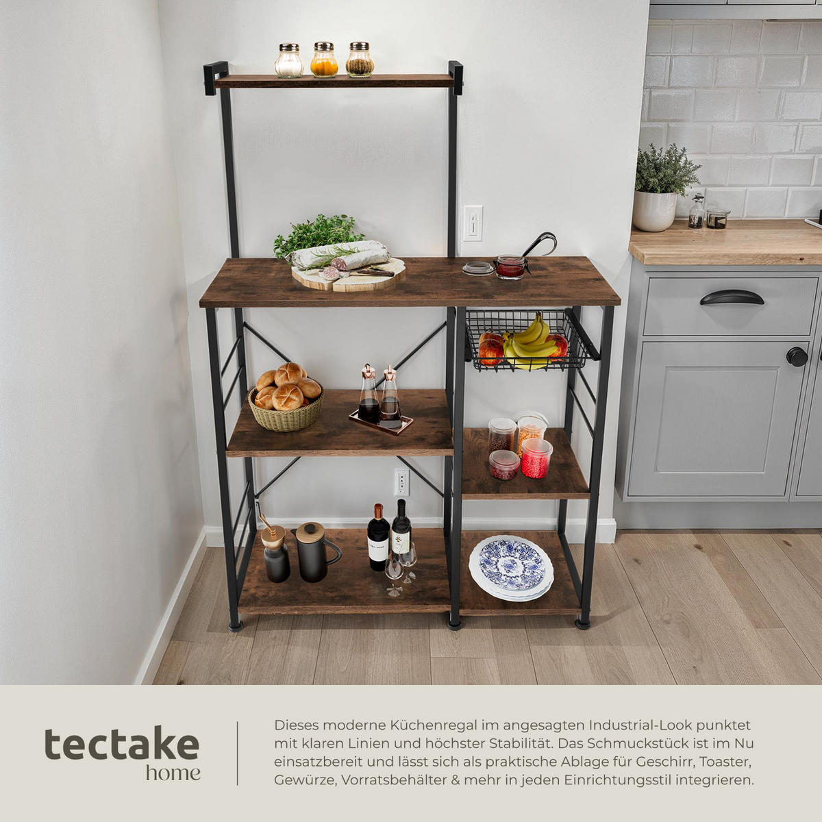 KÜCHENREGAL Crawley, 90 x 40 x 131, 5 cm, Industrial Holz dunkel, rustikal - Rostfarben, Holzwerkstoff (40/131.5/90cm) - tectake