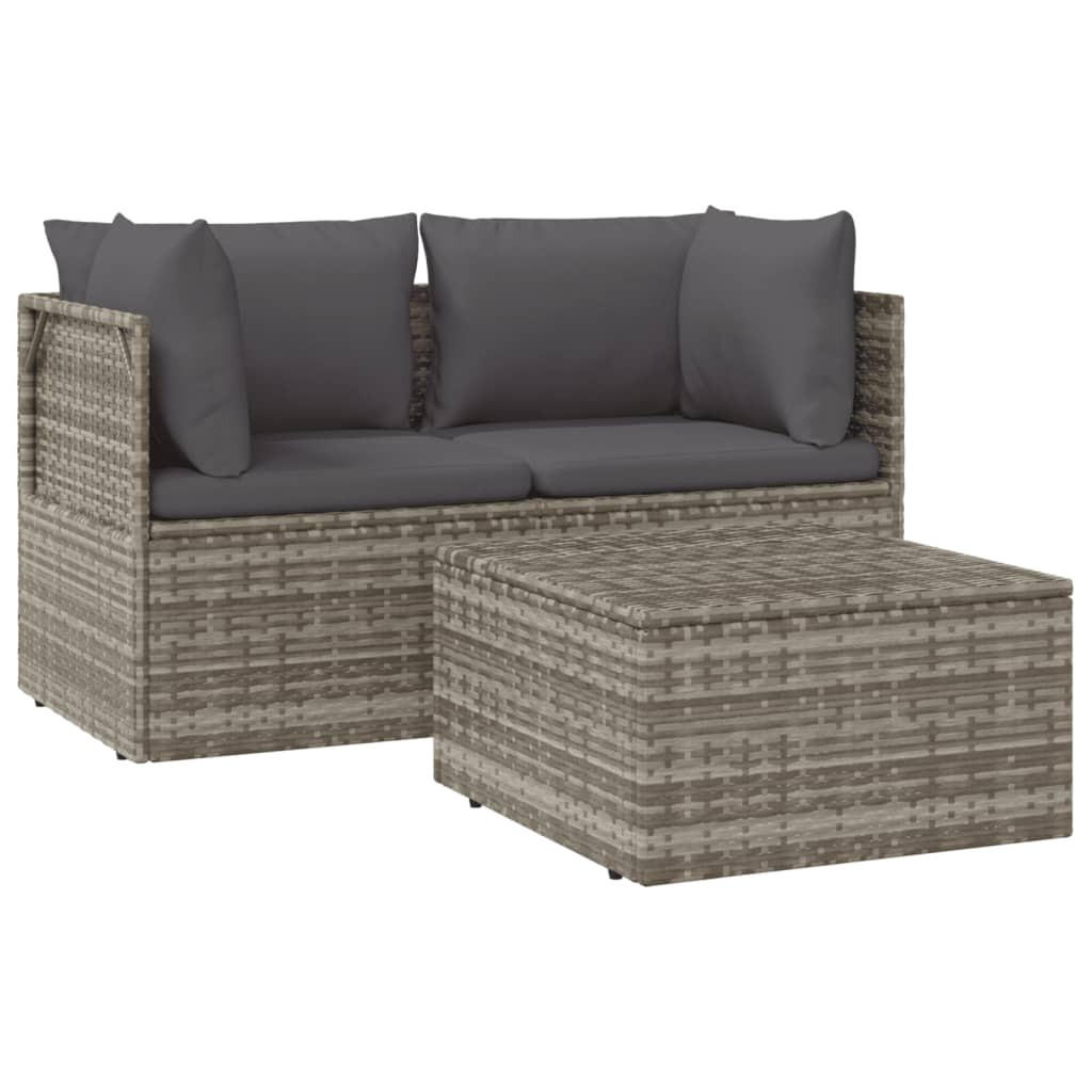 GARTEN-LOUNGE-SET 3-TLG. Mit Kissen Grau Poly Rattan - Grau, Kunststoff - vidaXL