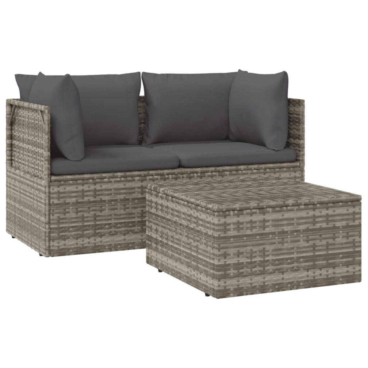 GARTEN-LOUNGE-SET 3-TLG. Mit Kissen Grau Poly Rattan - Grau, Kunststoff - vidaXL