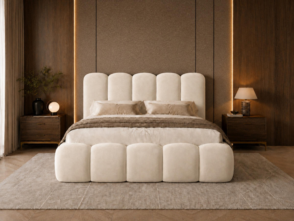 POLSTERBETT TEDDY 120x200 cm in Beige, gepolstertes Kopfteil, Lattenrost, Bettkasten, Velvet-Stoff - Beige, Holz/Textil (120/200cm) - EMLAR Home