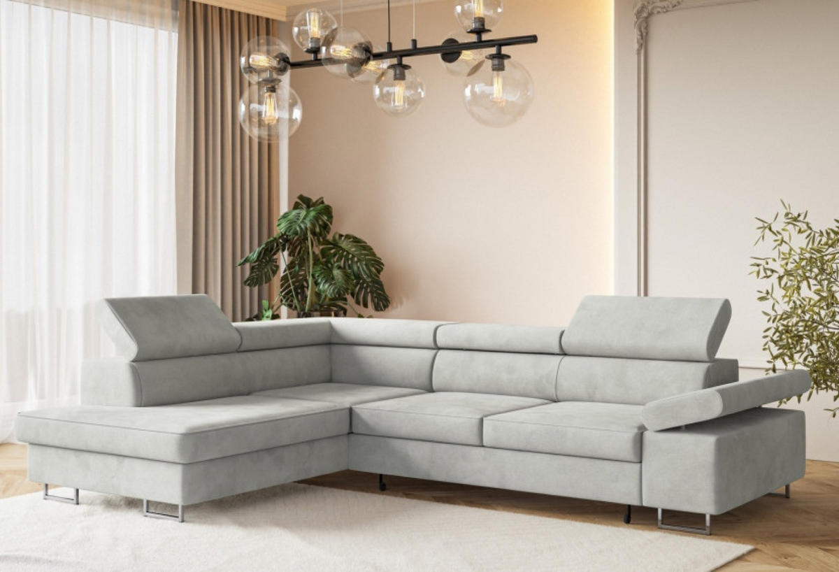 ECKSOFA Grau ALEX Mit Verstellbaren Kopfstützen Links - Grau, Textil (274/203cm) - Sepro Meble