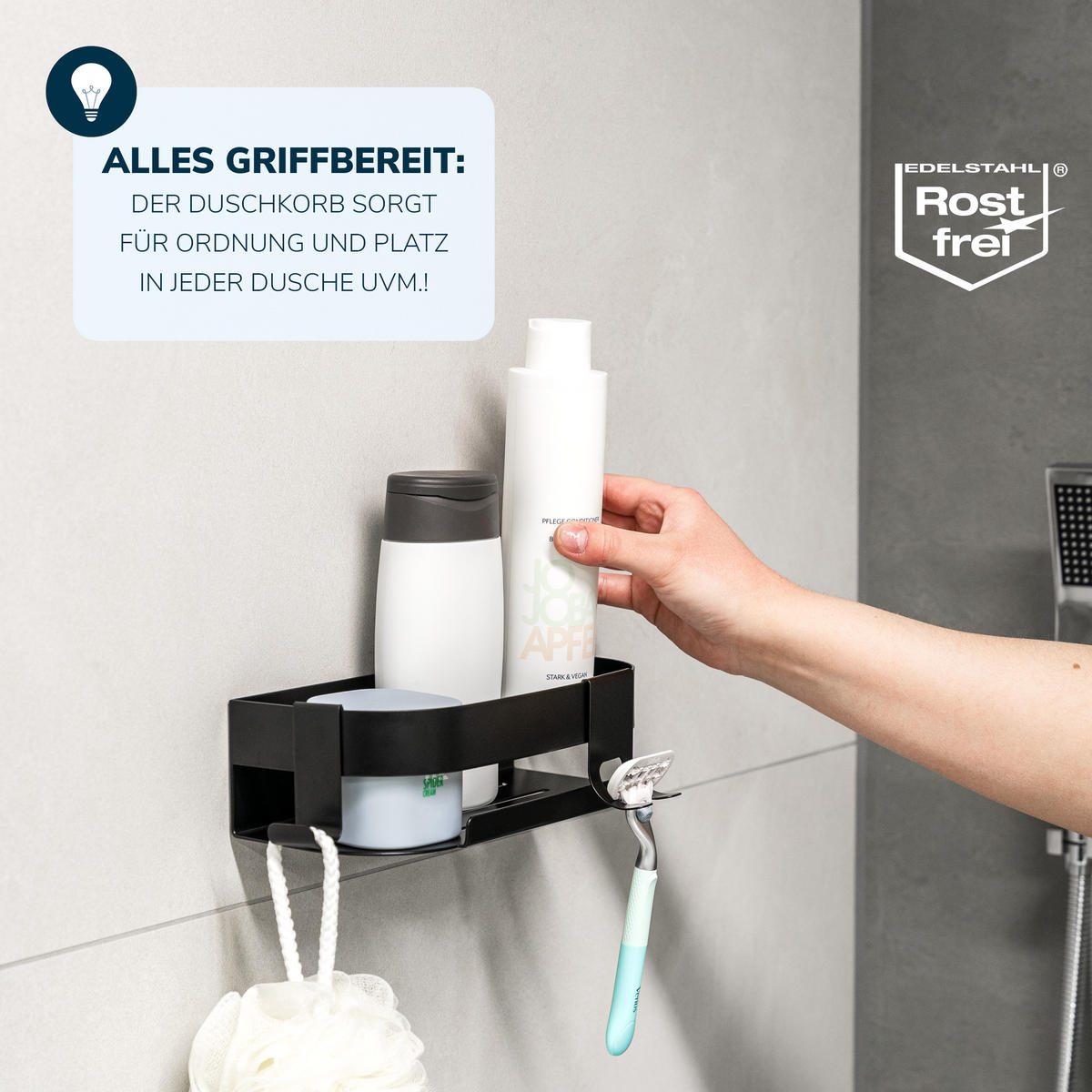 DUSCHABLAGE, mit 2-Wege-Montage, Edelstahl schwarz - Schwarz, Metall (23/6.5/10.5cm) - eluno