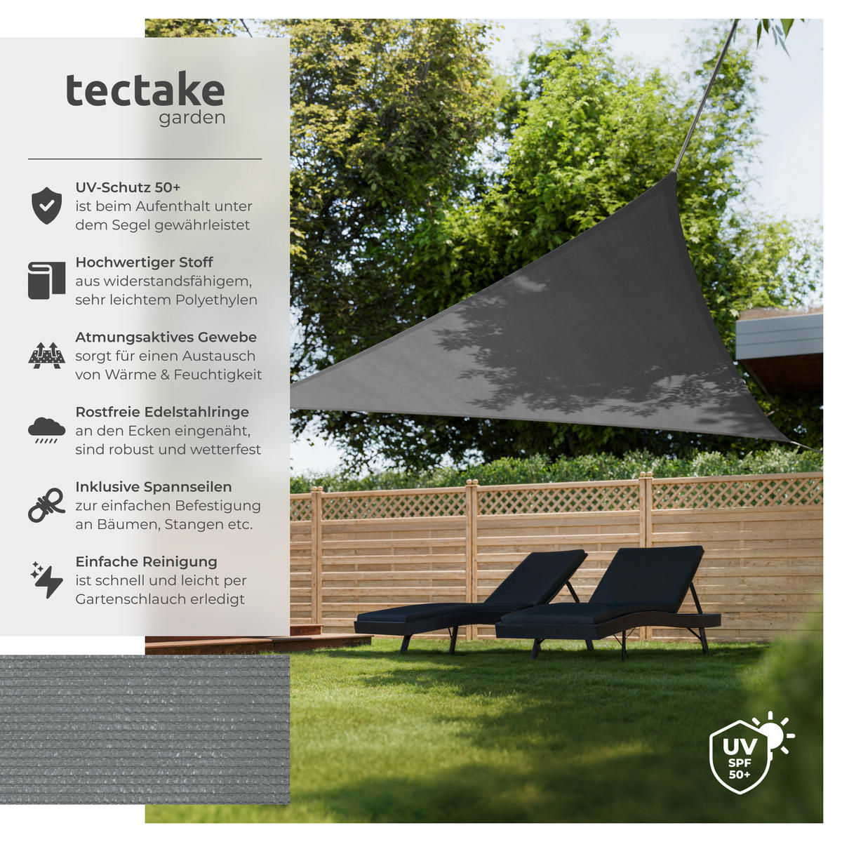 SONNENSEGEL , inklusive Spannseile, grau - Grau, Kunststoff (500/500cm) - tectake