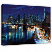 LEINWANDBILD Stadt Panorama Blau 120x80 cm - Multicolor, Holzwerkstoff (120/80cm) - Wallarena