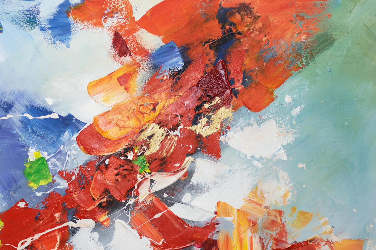 ACRYLBILD HANDGEMALT 120/80 cm - Blau/Rot, Holz/Textil (120/80cm) - KUNSTLOFT