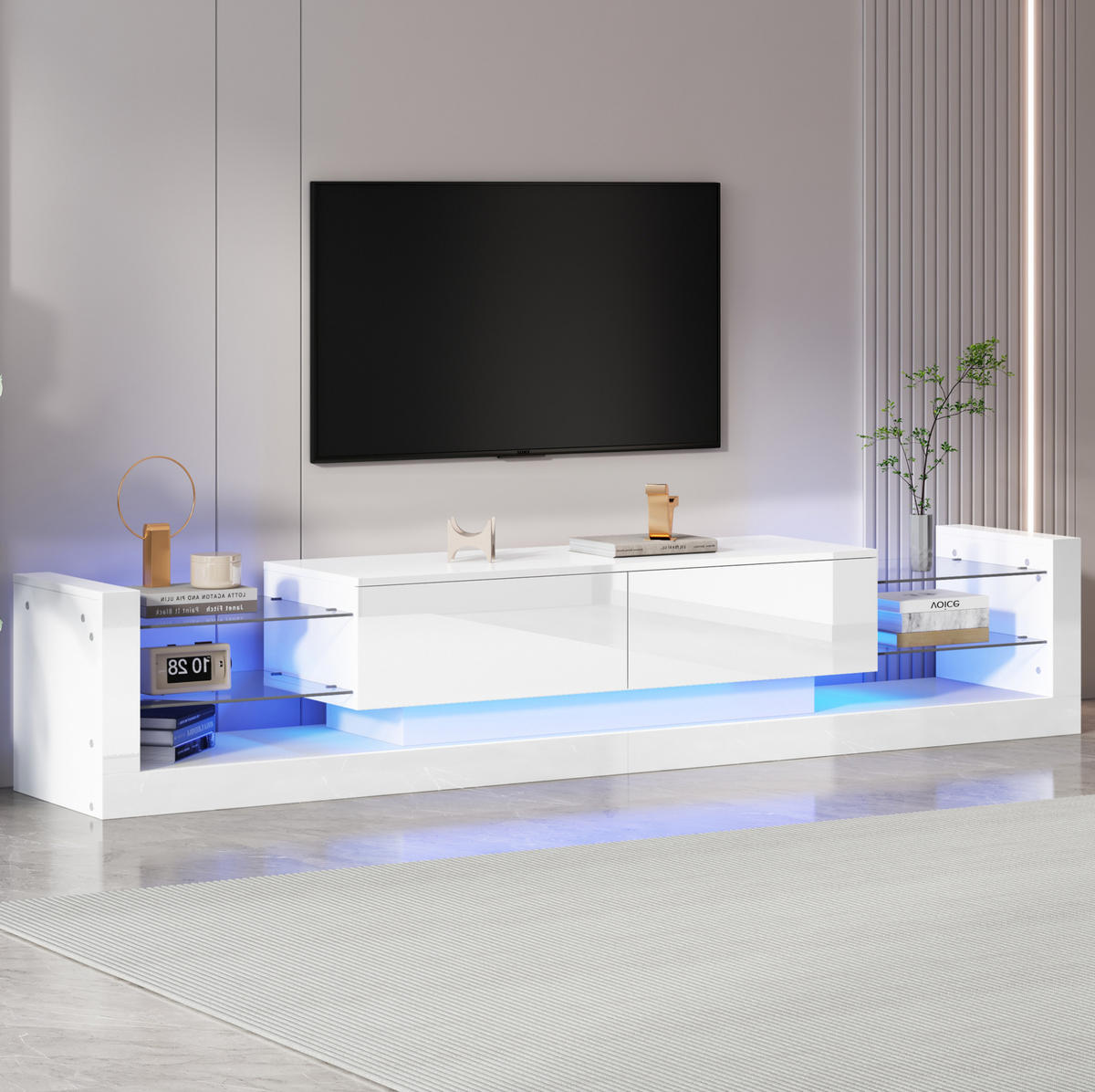 TV-SCHRANK mit LED-Beleuchtung 181 cm Hochglanz Weiß 2 Klappen - Weiß, Holzwerkstoff (38/38/181cm) - Beauniv