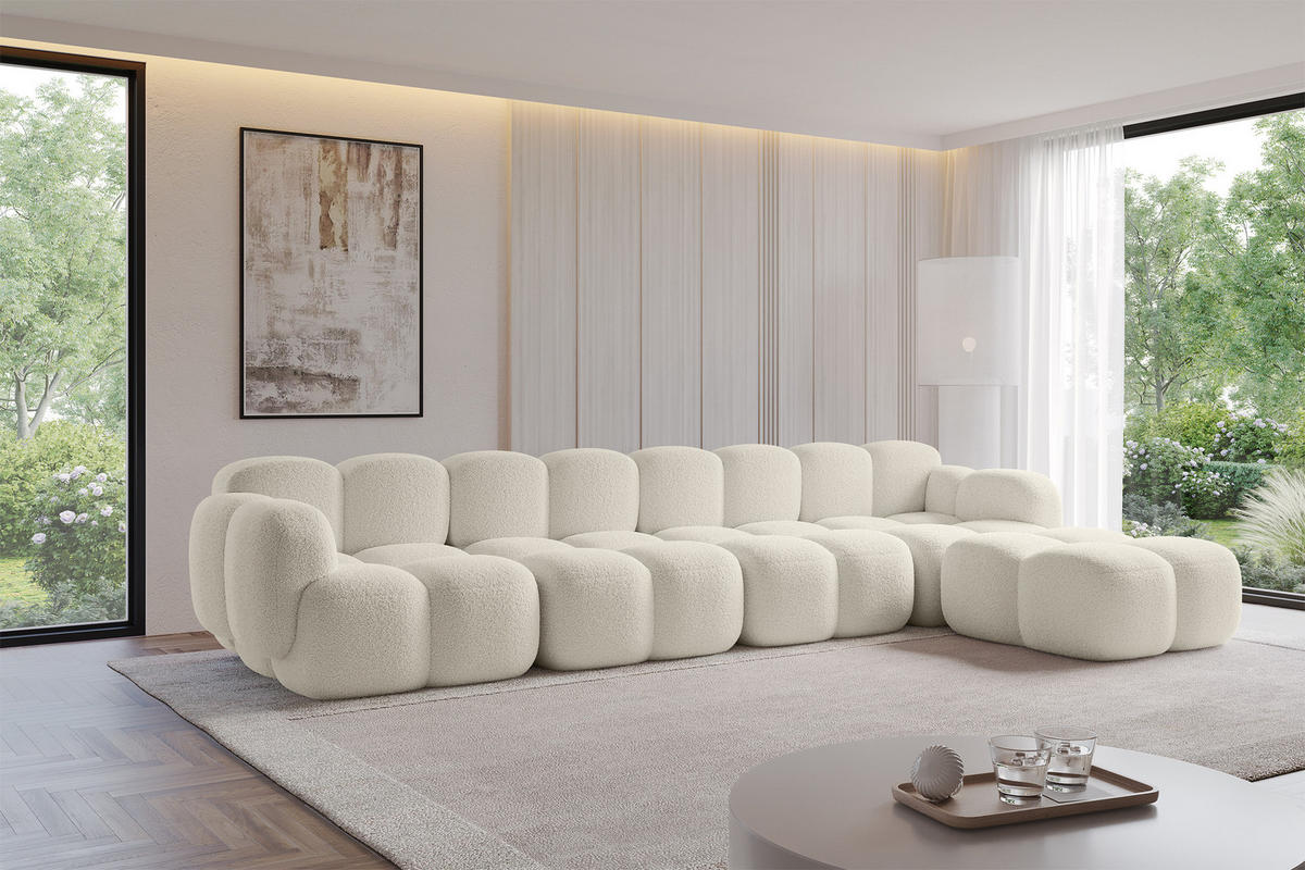 ECKSOFA modulares Sofa Rechts Miko-L3 390x205x75 Beige Bouclé - Sandfarben/Schwarz, Holzwerkstoff/Kunststoff (390/205cm) - ALTDECOR