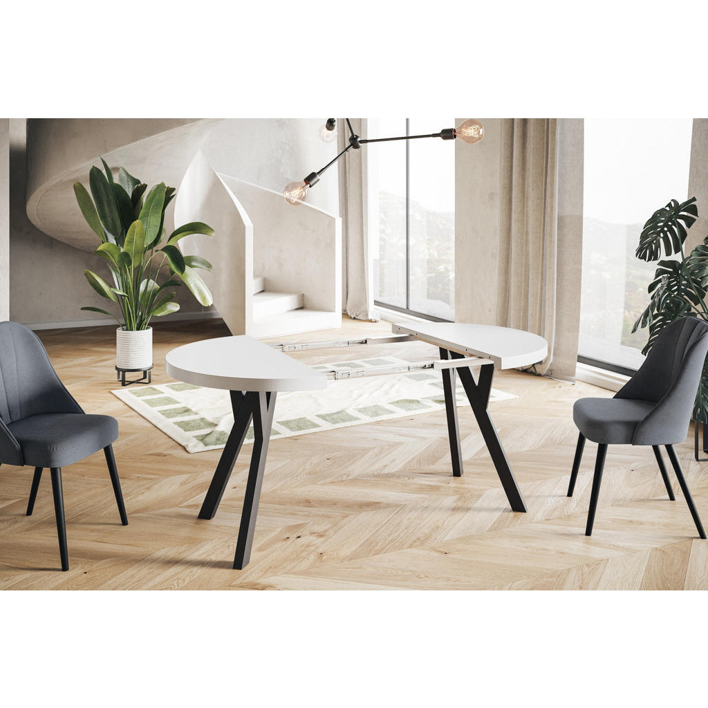 Thumbnail - Alpi-Möbel Esszimmertisch, Weiß, Schwarz, Holzwerkstoff, Rund, X-Form, 120x77x120 cm, Esszimmer, Tische, Esstische