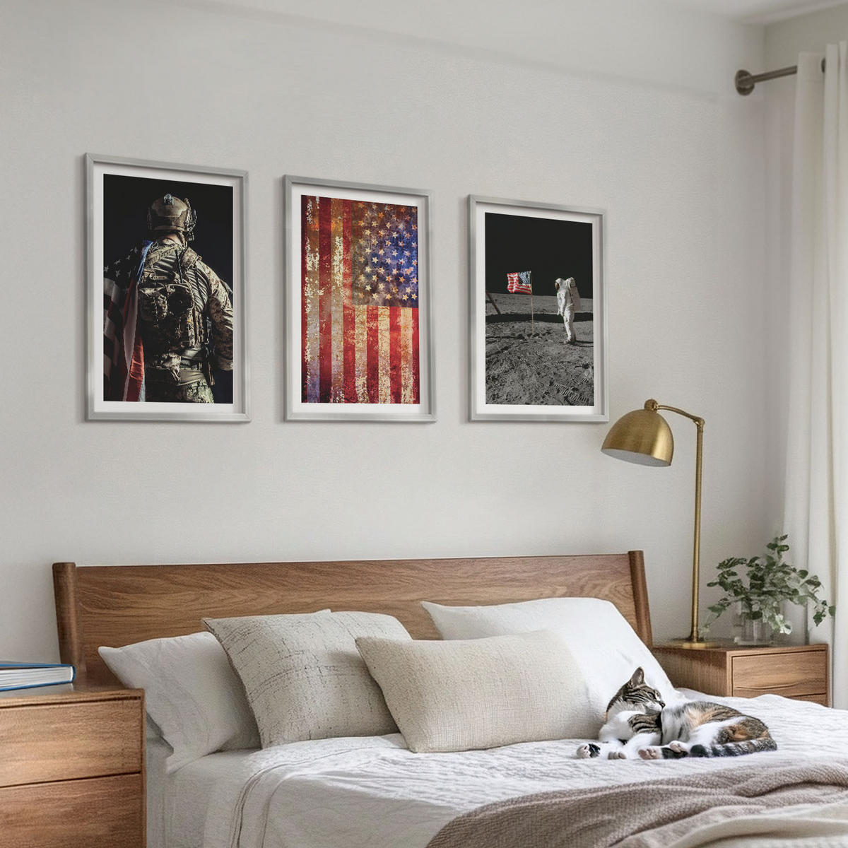 WANDBILDER 3er Set - 40x60 cm Silberner Rahmen - Amerikanische Symbole, USA-Flagge - Silberfarben, Kunststoff (40/60cm) - ArtPrintCave