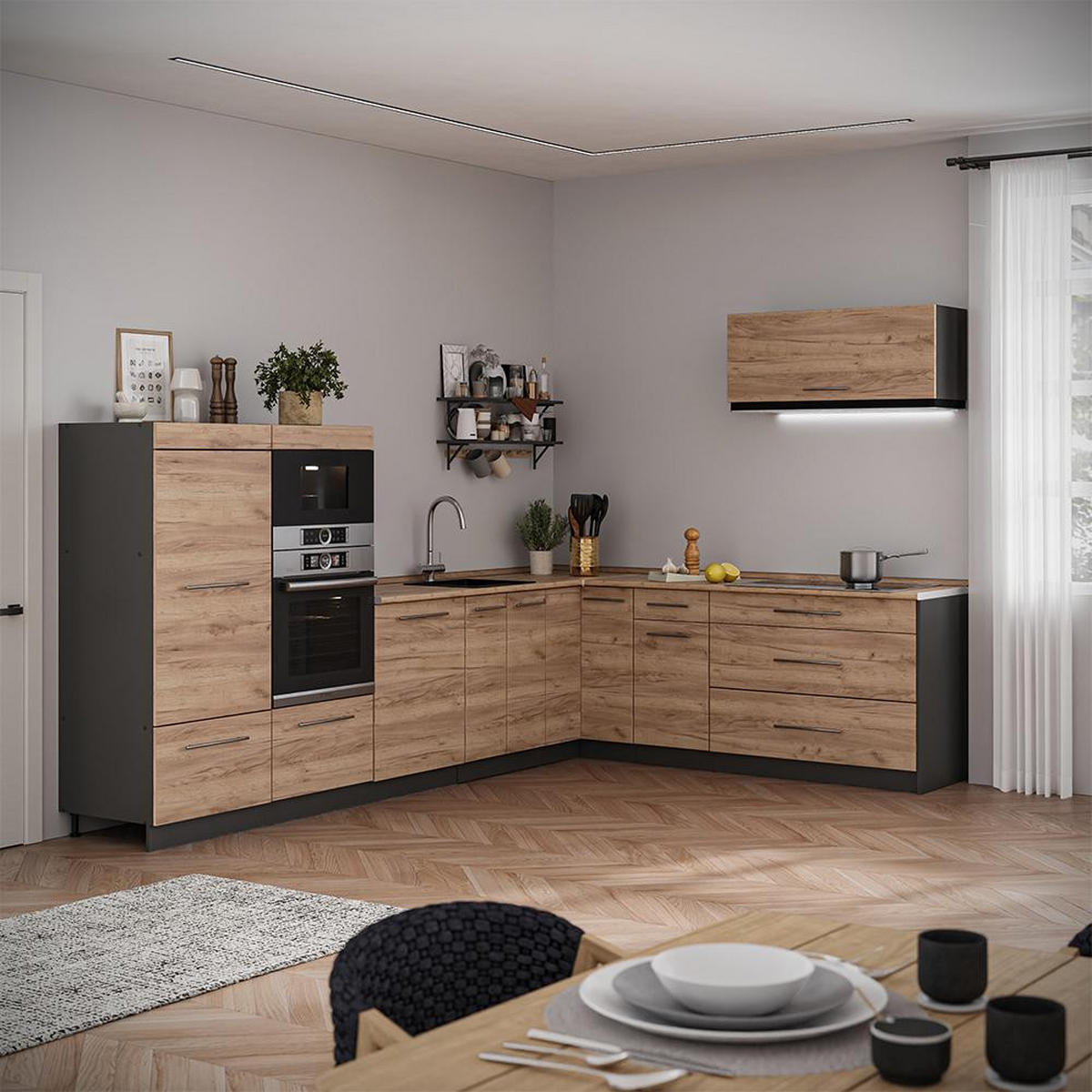 HÄNGESCHRANK Fame-Line, Goldkraft Eiche/Anthrazit, 100 cm, AP Eiche - Honigeiche/Anthrazit, Holzwerkstoff (100/40/34.1cm) - Vicco