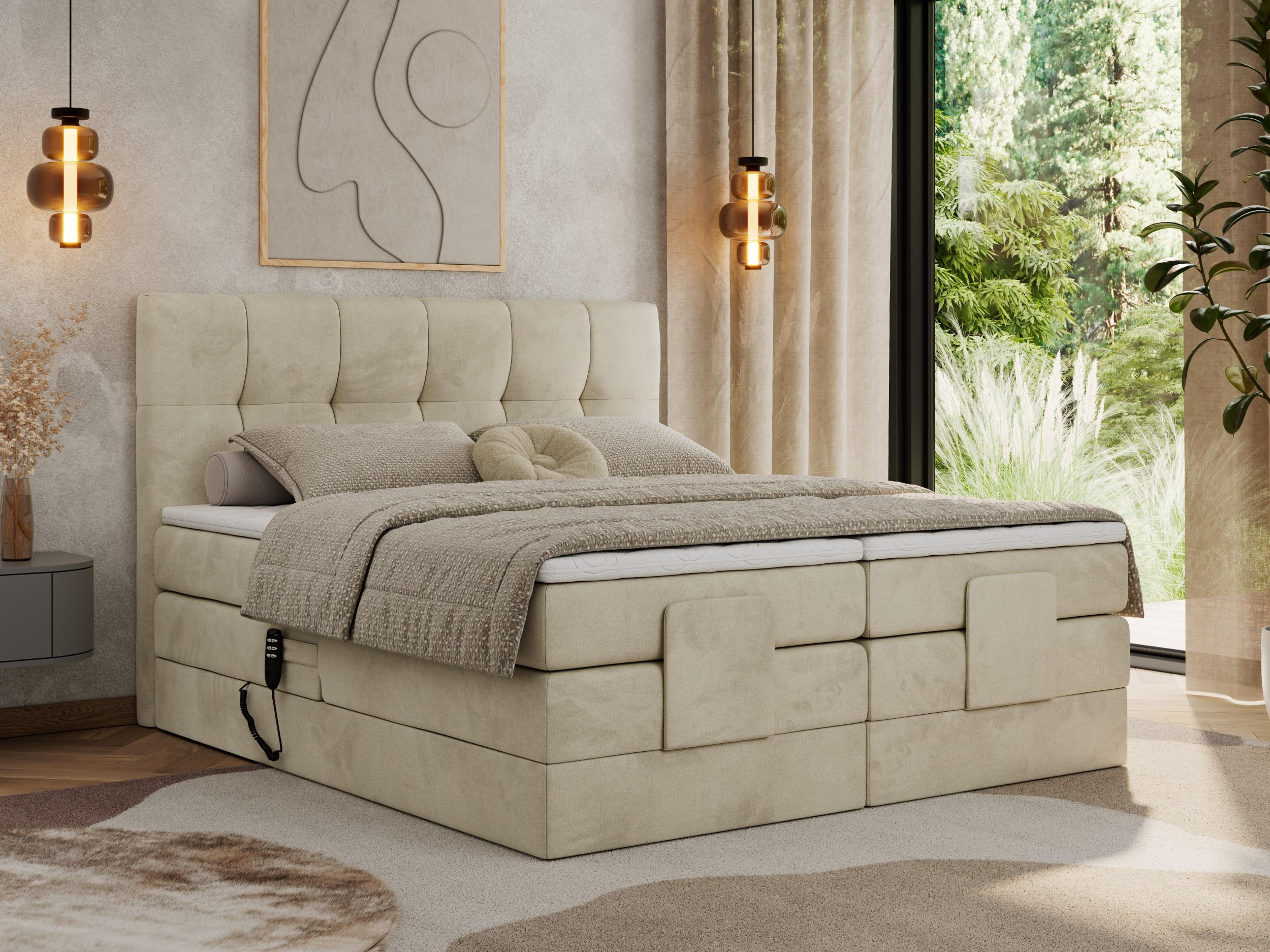 BOXBETT VITTORIA 140/200 - Beige Velvet - H3 - Beige, Holz/Textil (140/200cm) - MKS