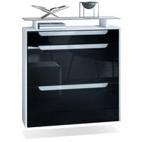 SCHUHSCHRANK Annie Schwarz Hochglanz / Weiß Hochglanz - Schwarz Hochglanz/Weiß, Holzwerkstoff (89/96/23cm) - Vladon