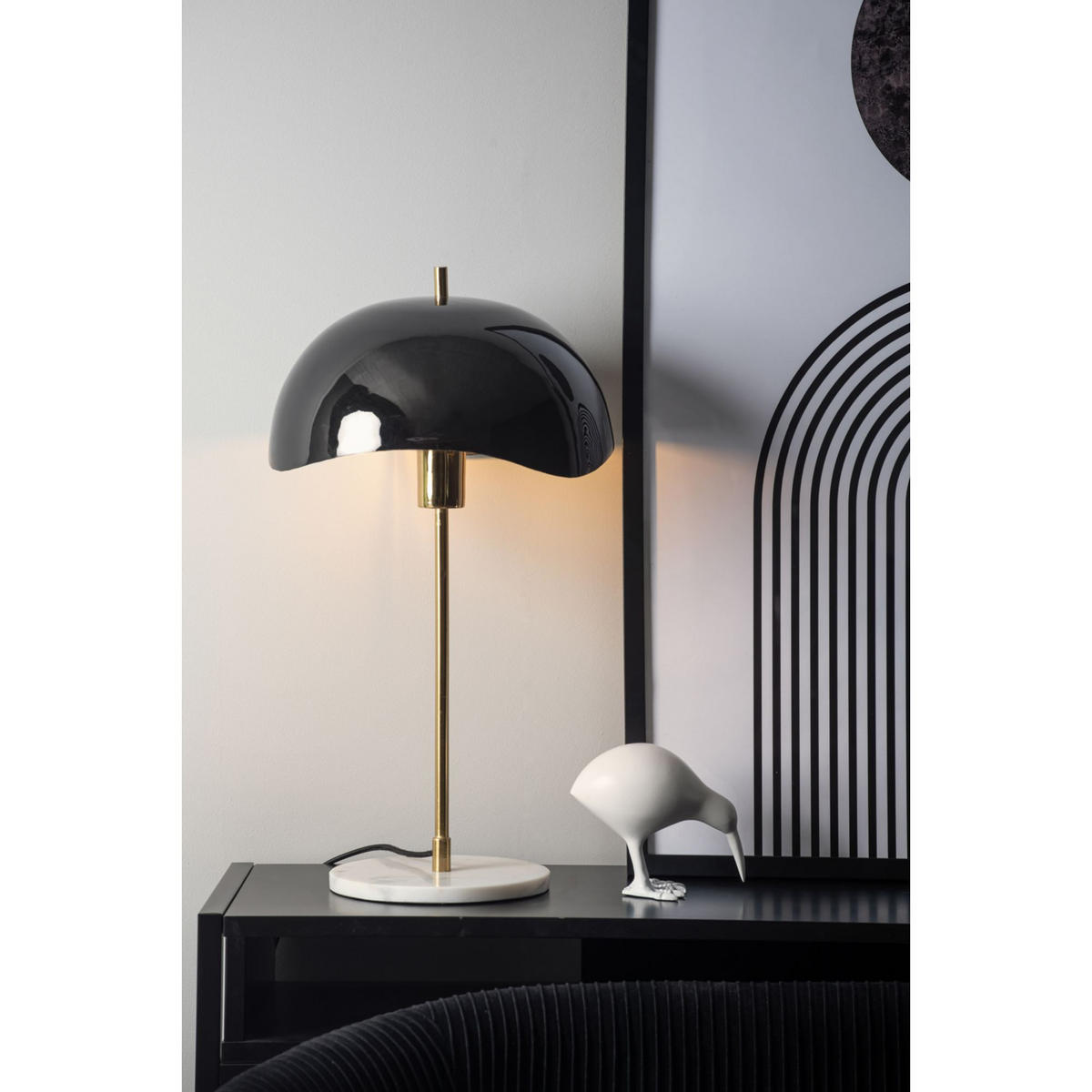 TISCHLAMPE Waved Dome 30/30/56 cm - Schwarz, Metall (30/30/56cm) - Leitmotiv