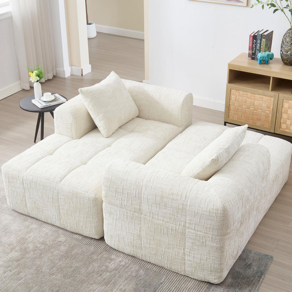 ECKSOFA L-Form 3-Sitzer mit Chaiselongue Chenille Beige 250/158/60 cm - Weiß, Textil (250/158cm) - OKWISH