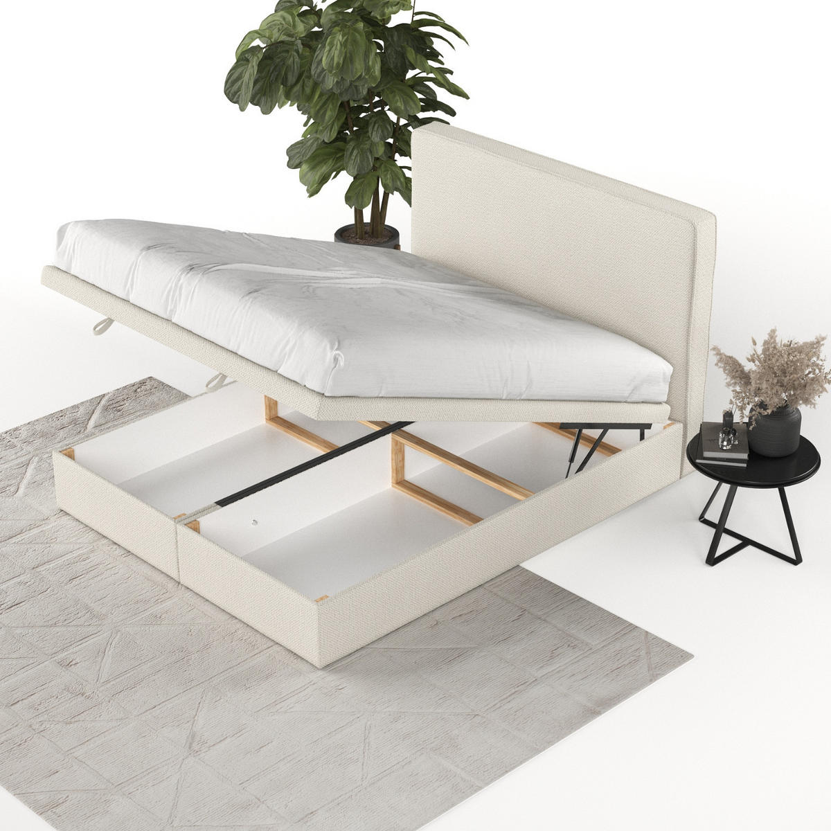 POLSTERBETT Hush mit Stauraum 180/200 cm Hellbeige im Alta Stoff - Sandfarben/Schwarz, Holz/Holzwerkstoff (180/200cm) - AltaBeds