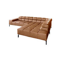 ECKSOFA NELSON Braun Leder - Dunkelbraun/Schwarz, Leder/Metall (321/216cm) - KAWOLA