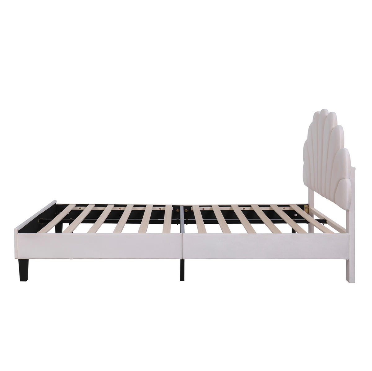 POLSTERBETT 140/200 cm Beige mit blumenförmigem Kopfteil und Lattenrost - Beige, Textil (140/200cm) - OKWISH
