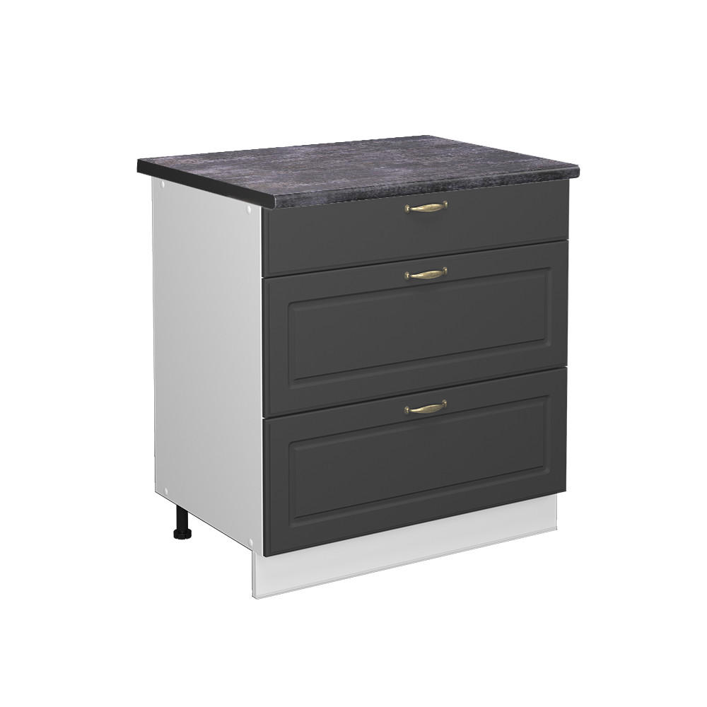 KÜCHENUNTERSCHRANK Fame-Line Anthrazit-Gold 80 cm mit 3 Schubladen AP Anthrazit - Anthrazit/Weiß, Holzwerkstoff (80/82/60cm) - Vicco