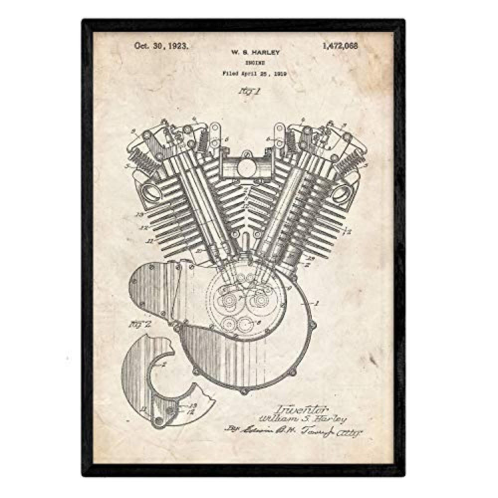 POSTER Harley Verbrennungsmotor Patent A3 Rahmenlos - Klar, Papier (29.7/5/42cm) - Nacnic