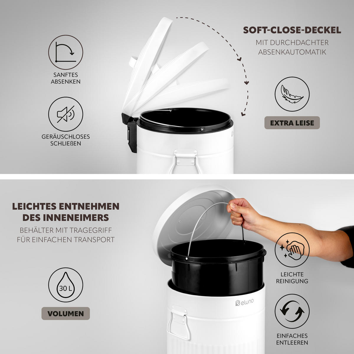 ABFALLEIMER Treteimer VINTAGE, 30 Liter, aus Metall, weiß - Weiß, Metall (30.5/68.5/36cm) - eluno