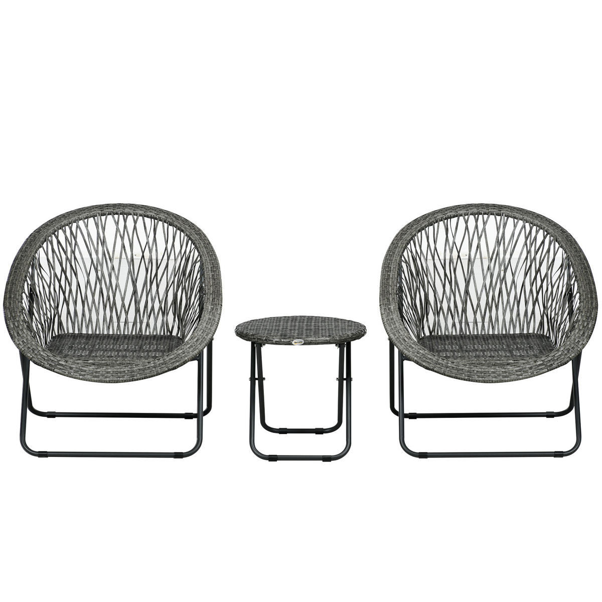 GARTENMÖBEL-SET mit 2 Stühle und 1 Tisch klappbar Rattanoptik Grau 76.0/77.0/78.0 cm - Grau, Metall (77/78/76cm)