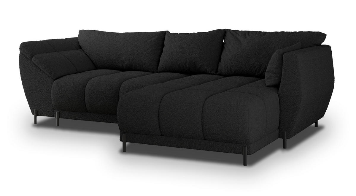 ECKSOFA VESTANO R-S Schwarz Boucle-Stoff mit Schlaffunktion - Schwarz, Holz (287/182cm) - MASSENO