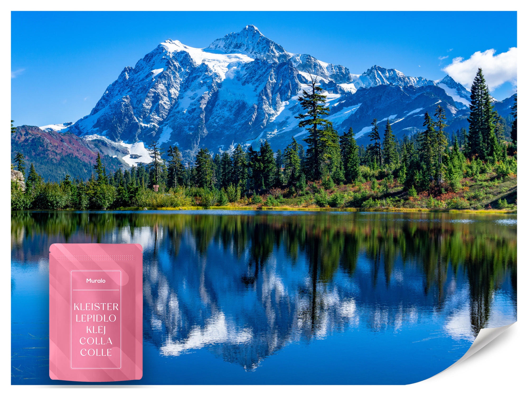 FOTOTAPETE See Berge Wald Landschaft 3D 400x280 - Blau/Beige, Papier (400/280cm) - Muralo