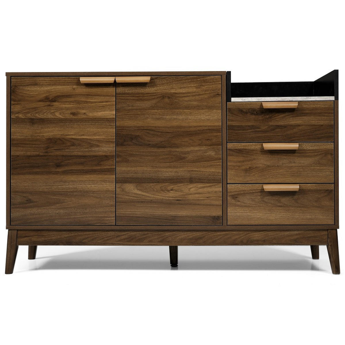 Sideboard in Walnussoptik mit 2 Türen und 3 Schubladen - Braun, Holzwerkstoff (120/77/40cm) - Urban Meuble