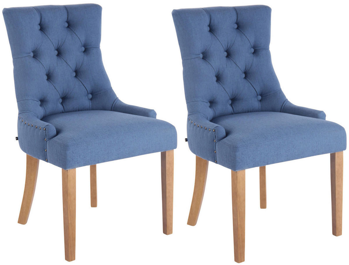 ESSZIMMERSTUHL Aboli, 2er Set Stoff, antik-hell Blau - Blau/Hellbraun, Holz/Textil (55/92/58cm) - TPFLiving