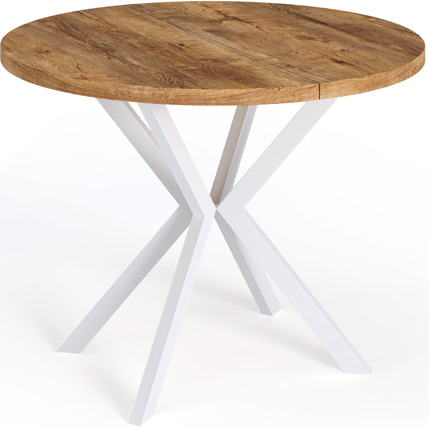 ESSTISCH Della runder ausziehbarer, Lefkas Eiche 100-180/100/76 cm - Alteiche/Weiß, Holzwerkstoff/Metall (100/100/76cm) - WFL GROUP