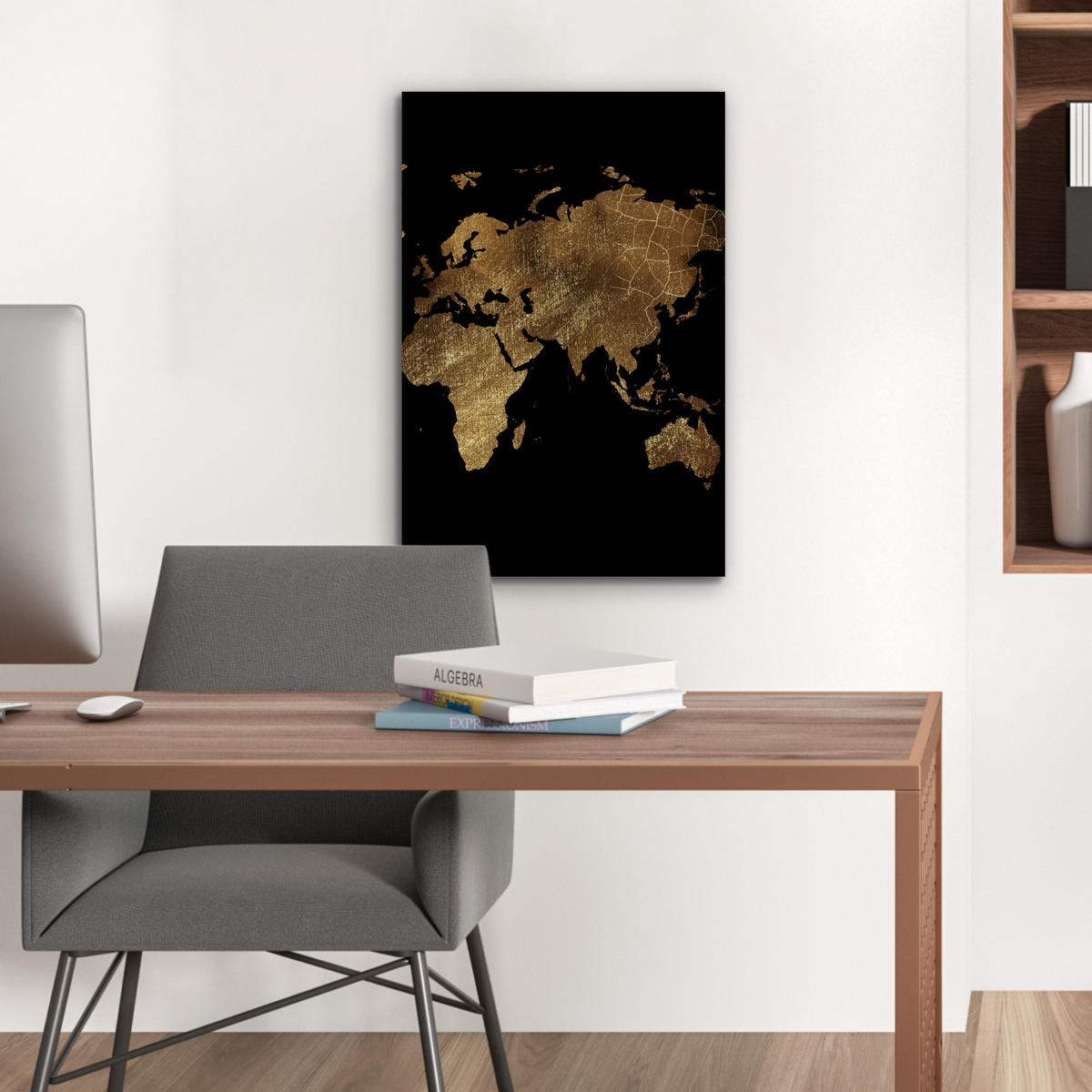 METALLBILD Weltkarte - Gold - Luxus - Erde - Schwarz 40x60 cm - Goldfarben, Metall (40/60cm) - MuchoWow