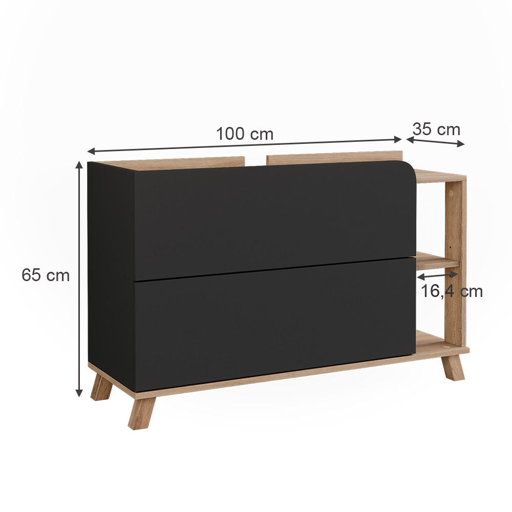WASCHBECKENUNTERSCHRANK Karen Sonoma/Anthrazit 100 x 65 cm mit 2 Schubladen - Anthrazit, Holzwerkstoff (100/65/35cm) - Vicco