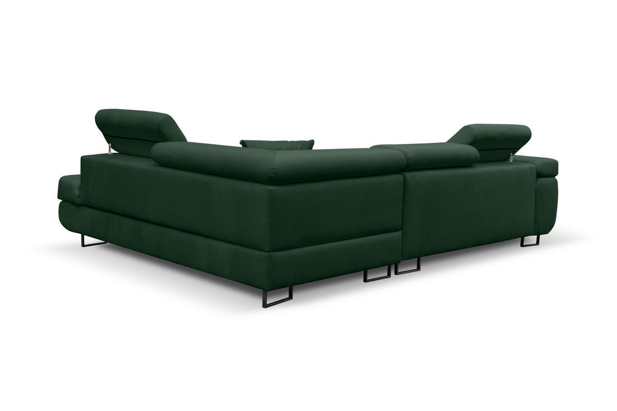 ECKSOFA Jerry in L-Form mit Schlaffunktion und Bettkasten, Farbe: Grün, Veloursstoff, Ottomane Rechts - Grün, Textil (275/202cm) - VENASI MÖBEL