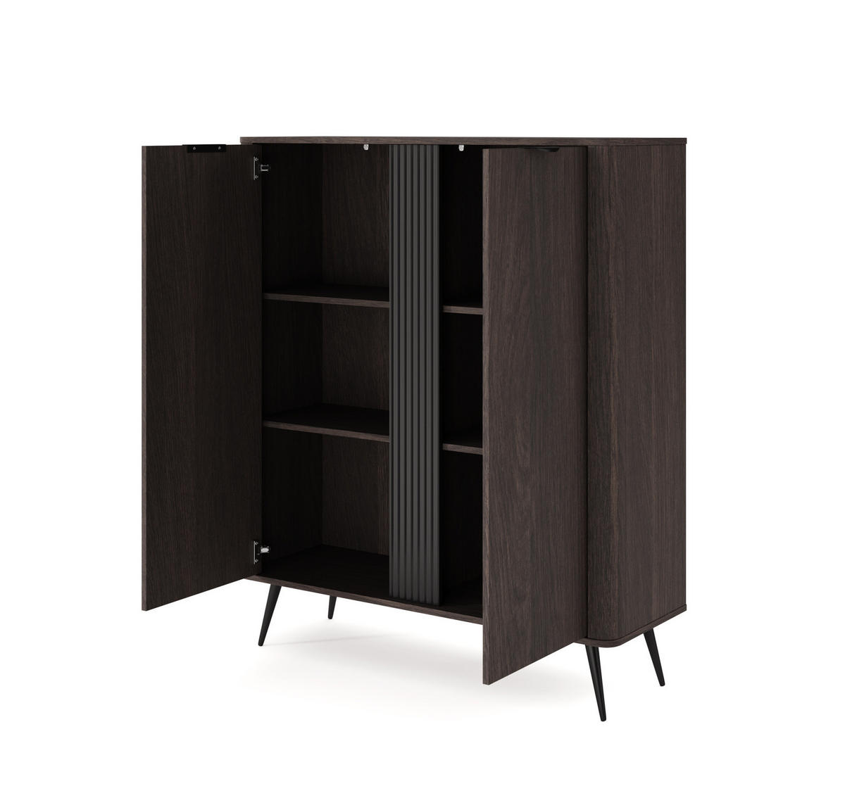 HIGHBOARD Terzo 2D Eiche Dunin mit Rillendekor - Schwarz Metallfüße - Eichefarben/Schwarz, Holz/Holzwerkstoff (113/134/38cm) - Ravio