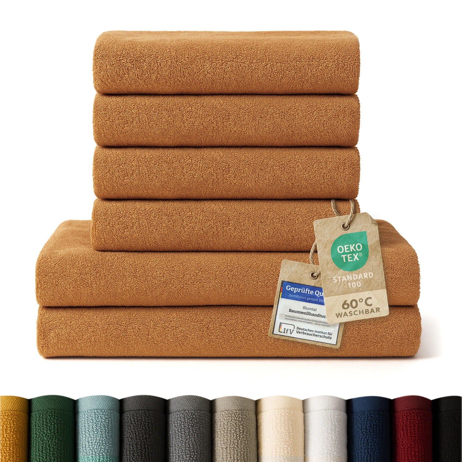 BADETUCH 6-teilig, 2x Badetuch 70/140 + 4x Handtuch 50/100 cm, Braun - Braun, Textil (70/140cm) - Blumtal