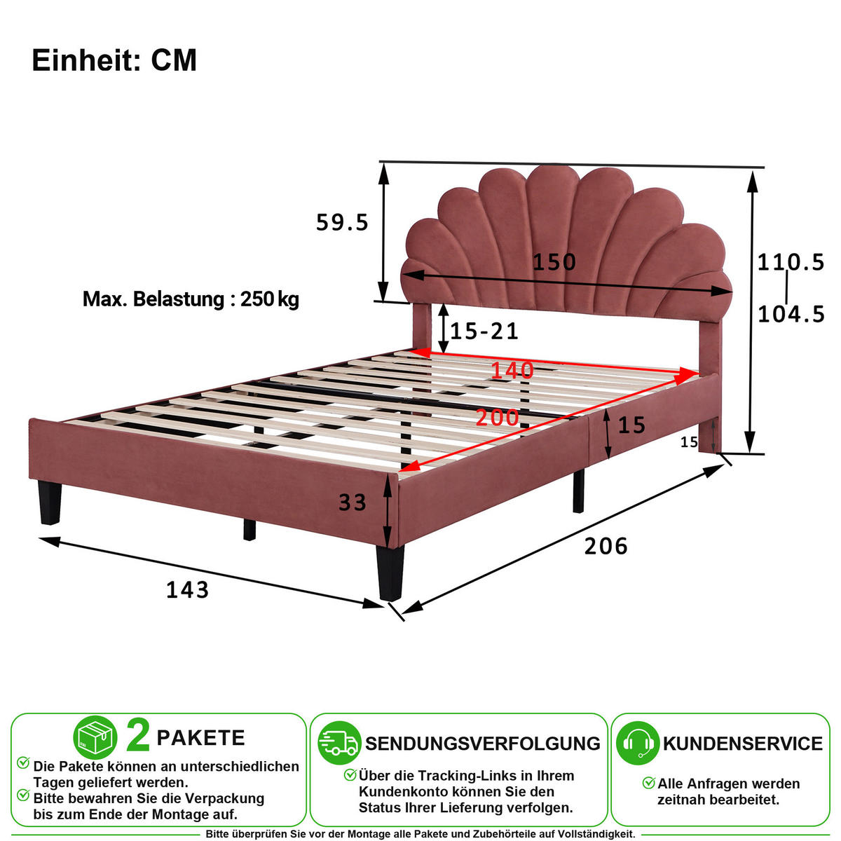 ČALOUNĚNÁ POSTEL 140/200 cm v červené barvě ze sametu - tmavě růžová, kov/kompozitní dřevo (140/200cm) - CHICFURN