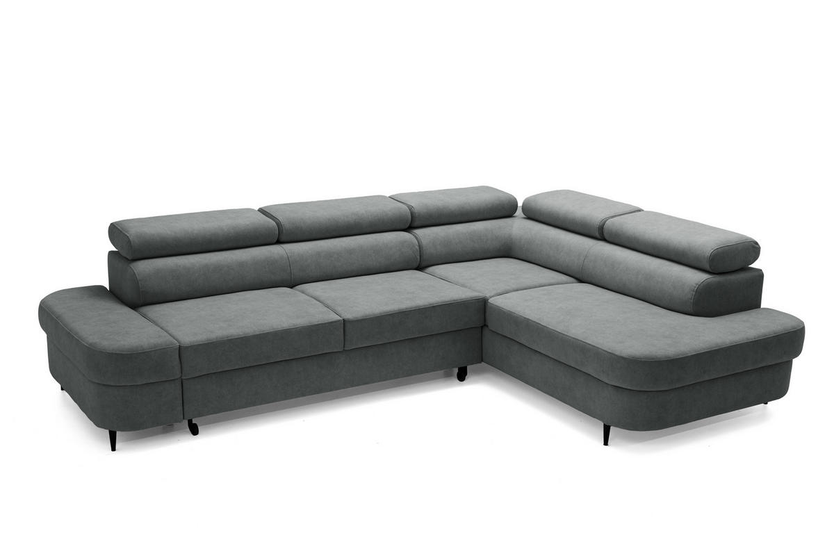 ECKSOFA PRIAM L Rechts mit Schlaffunktion 125x195 Velours Dunkelgrau - Dunkelgrau/Schwarz, Holz/Textil (203/275cm) - Muffo