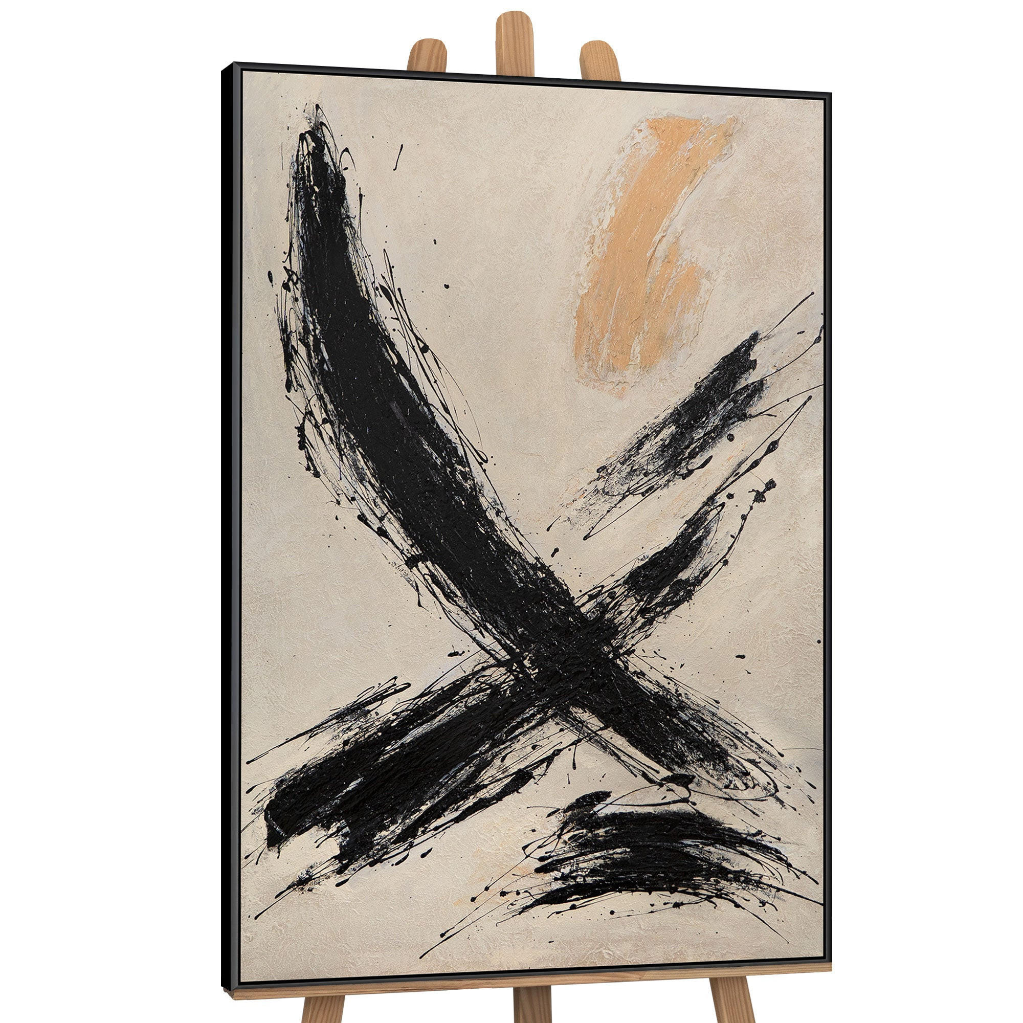 GEMÄLDE Kraft des Pinselstrichs Schattenfugenrahmen Schwarz 140x100 cm - Schwarz, Holz (140/100cm) - YS-art gallery