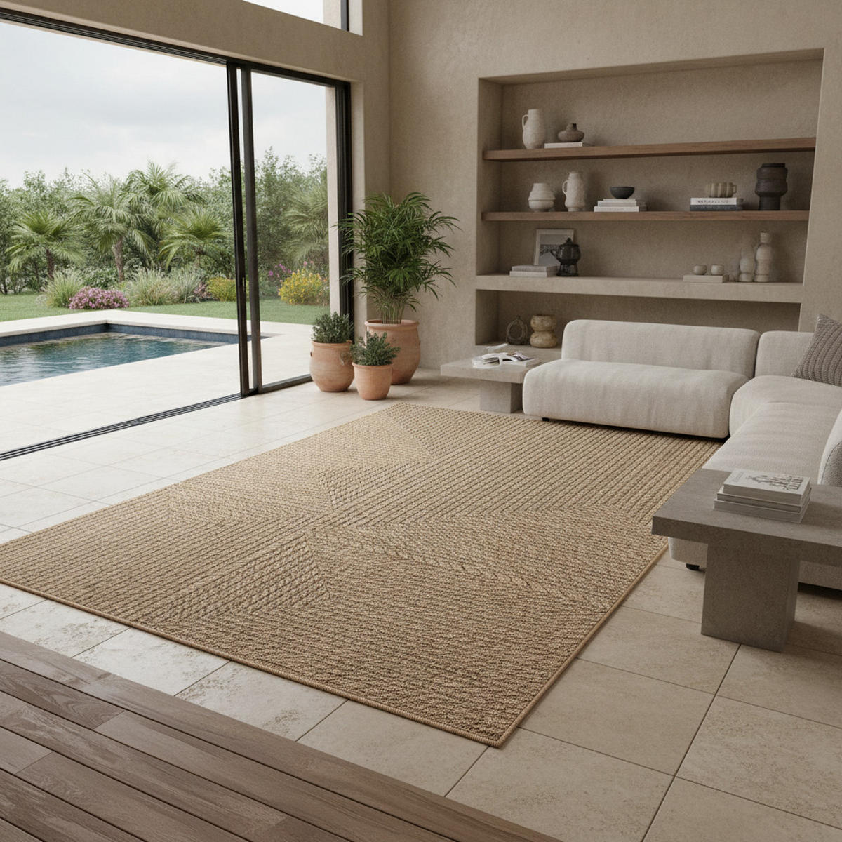 TEPPICH In-/Outdoor Jute-Optik Flachgewebe Unicolor Polypropylen Beige Läufer 80x150 - Beige, Textil (80/150cm) - KADIMA DESIGN