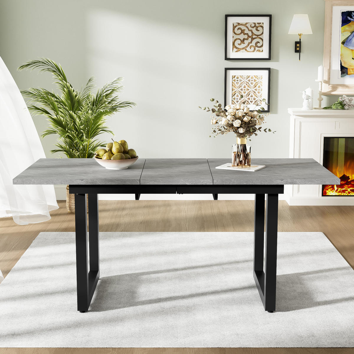 ESSTISCH aus MDF und Metall 140/180x80x75 cm Grau/Schwarz ausziehbar im Industriestil - Schwarz, Holzwerkstoff (140/80/75cm) - Modfu